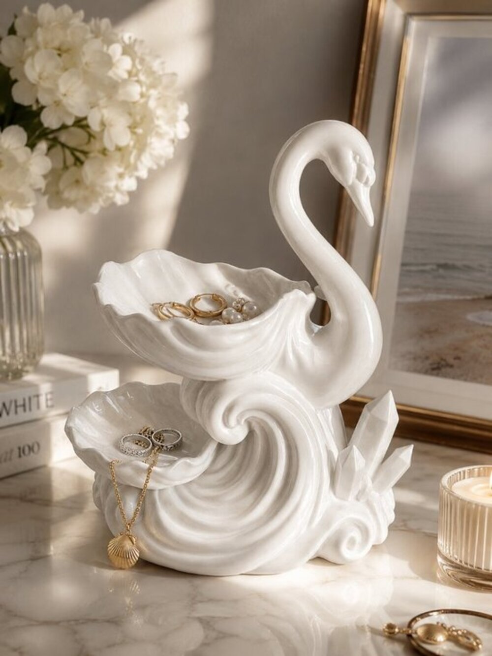 White Swan Vanity Organizer – Jewelry Display & Storage Tray